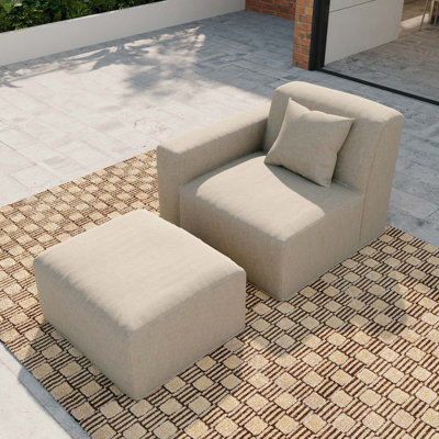 Canapé moderne avec accoudoir à droite avec repose-pieds, modulaire de patio sans assemblage, tissu résistant aux rayons UV