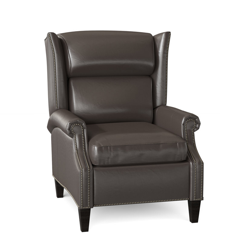 Fauteuil inclinable standard de 33 po de largeur Vassilios, Métal industriel n<sup>o</sup> 9, Cuir véritable Fumo Aline