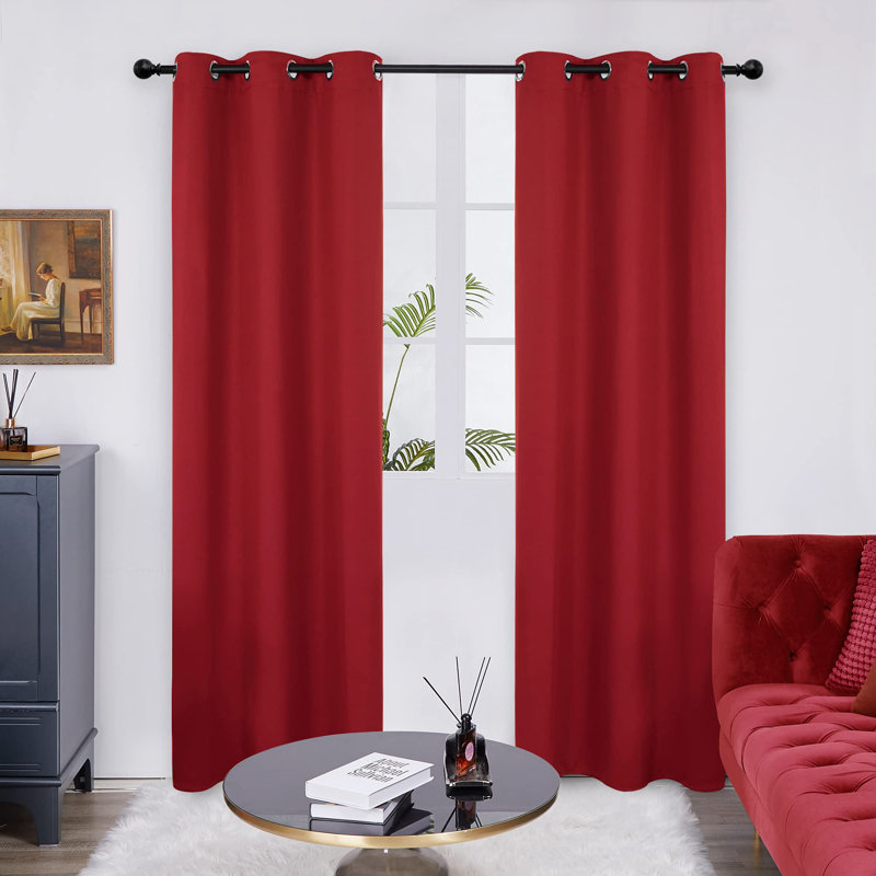 Thermal Insulated Room Darkening Grommet Curtain Panels (Set of 4), Red, 38" W x 84" L