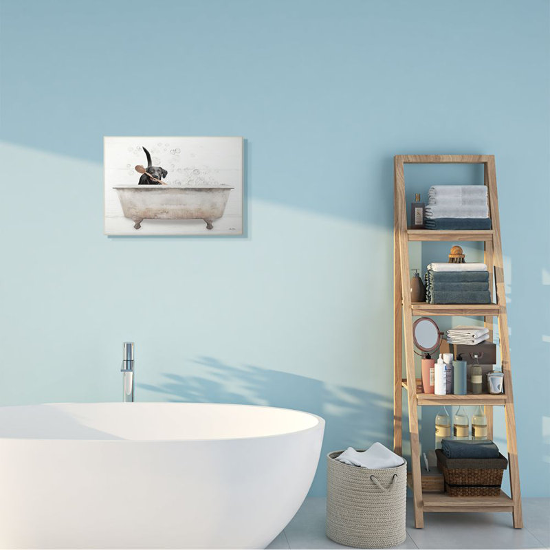 «Happy Labrador in Rustic Bubble Bath» par Lori Deiter - Peinture, Toile tendue, H 13 po x l 19 po
