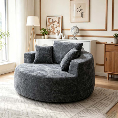 Fauteuil d'appoint rond, fauteuil demi-tonneau pivotant sur chenille 360