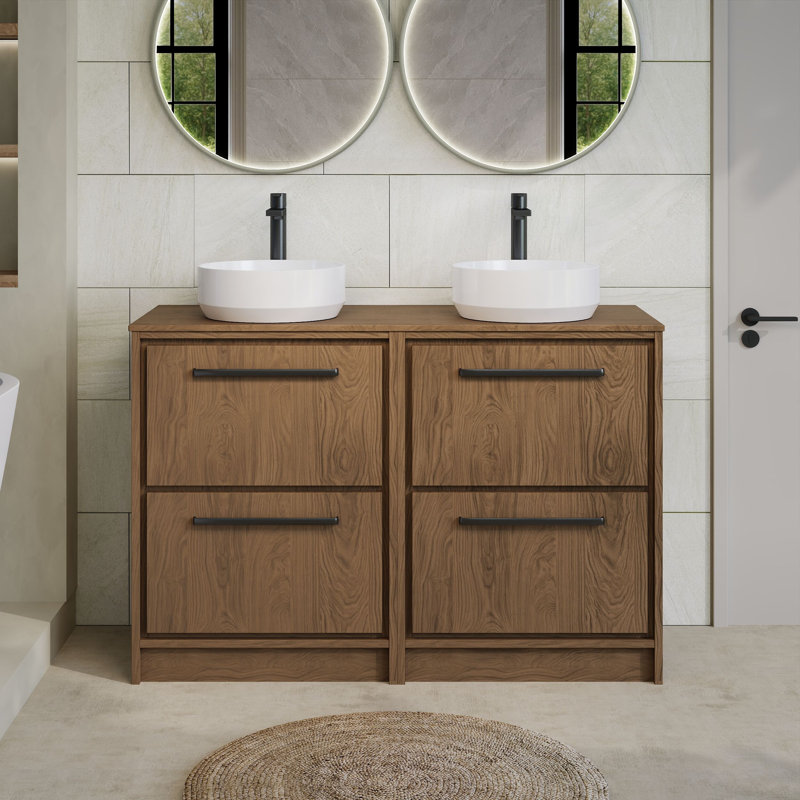 Hudson Reed Lille 600mm Antique Oak 4 Drawer Floor Standing Vanity Unit With Co-ordinating Worktop