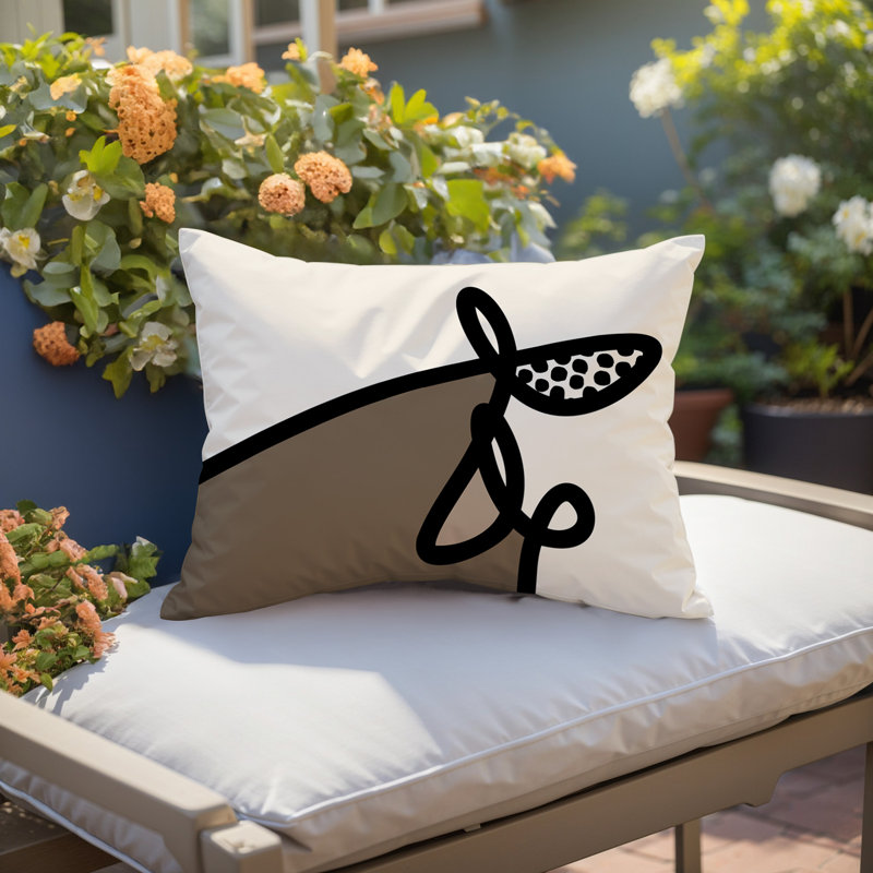 Coussin lombaire réversible intérieur / extérieur Jai Abstract, H 14 po x l 20 po, Beige