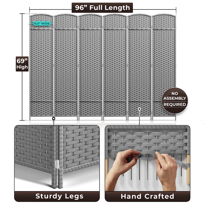 Paravent pliable à double panneau Sorbus, 6 panneaux, gris clair, Gris clair, 6