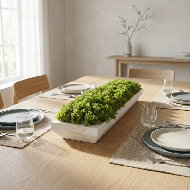 Moss Arrangement In Wood Dough Bowl