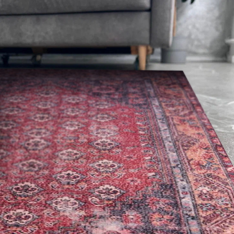 Tapis bourgogne à motifs rétro, Rectangle 3 pi 10 po x 5 pi 3 po