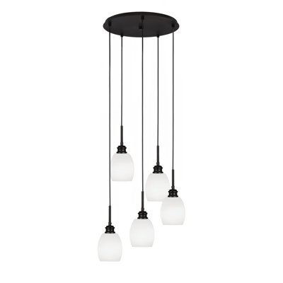 Luminaire suspendu grappe 5 lumières Edge avec verre de lin blanc 5 po Edge