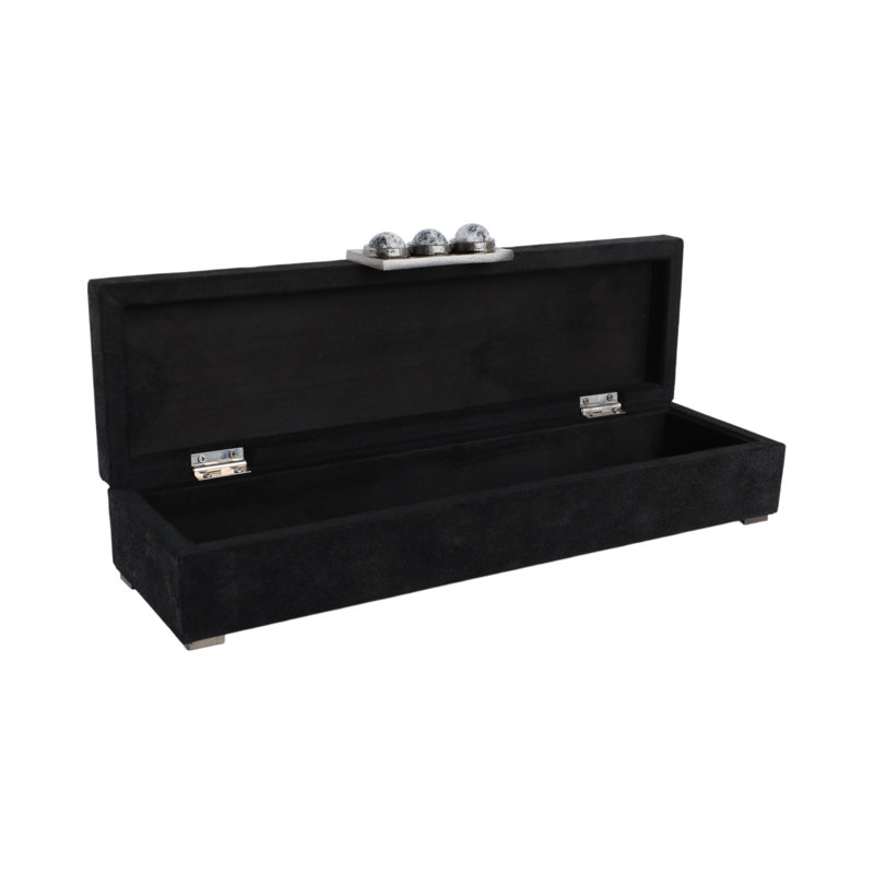 Boîte décorative avec couvercle avec fermoir en métal orné de pierres de lune pour les intérieurs chics - Boîte de rangement moderne pour rangement et décoration de maison élégante - 18 po, noir