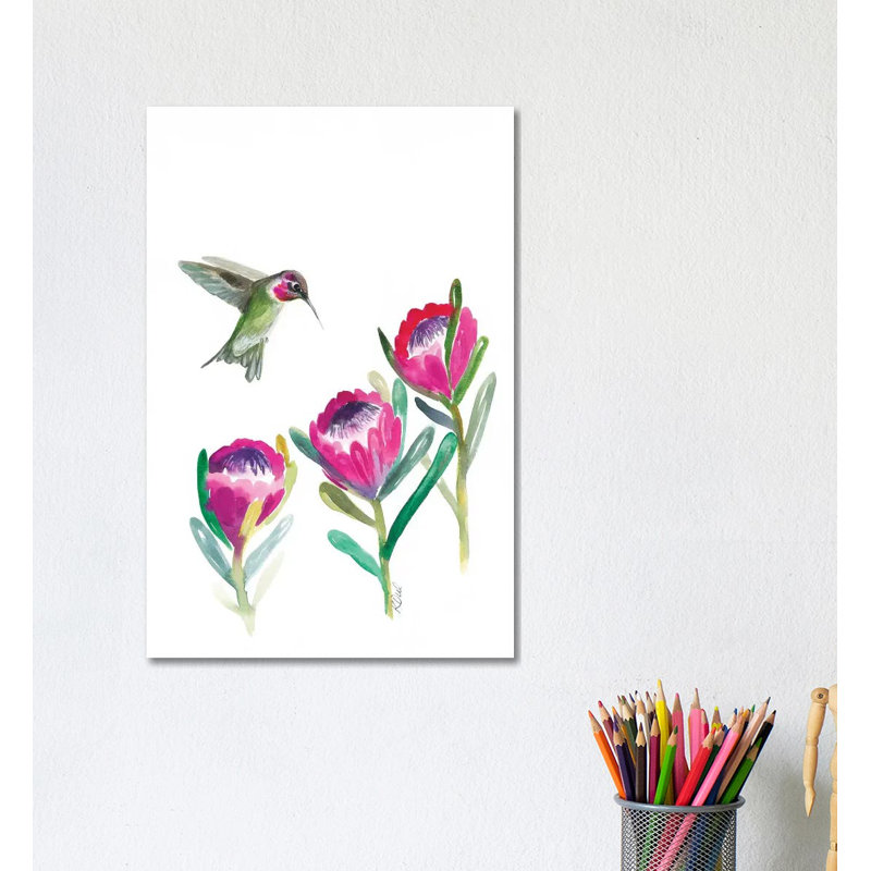 Floral Hummingbird - Wrapped Canvas Print, 20.32 cm H x 30.48 cm W