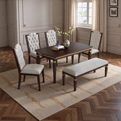 6-Piece Kitchen Dining Table Set, 60" Rectangular Table And 4 High-Back Tufted Chairs & 1 Bench For Dining Room And Kitchen