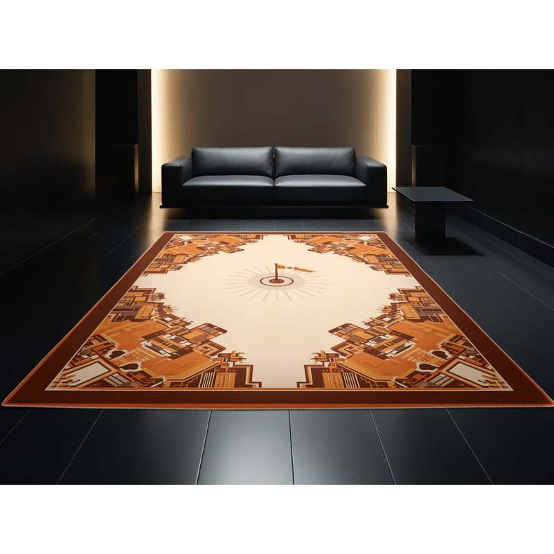 Machine Washable Pelico Mexico City Zocalo Global Inspired Block Print Rug in Beige – Beige Binding, 2x5