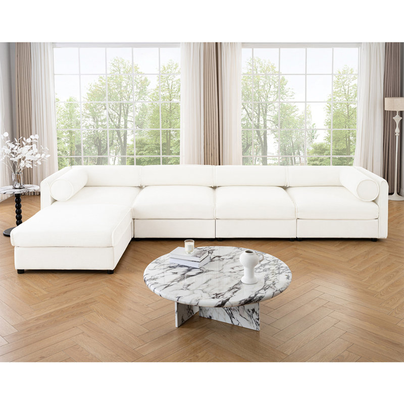 Canapé modulaire modulaire avec rangement, dossier cylindrique et accoudoirs, Blanc