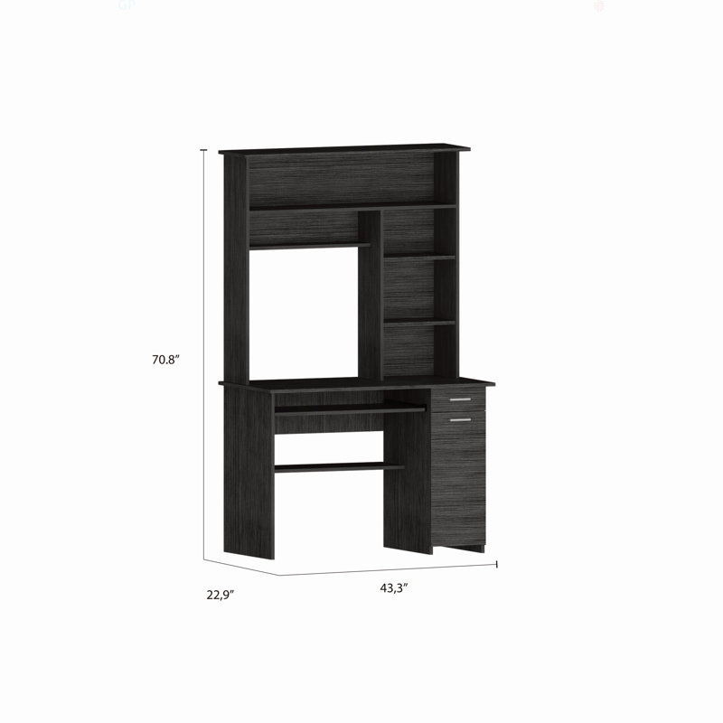 2-Drawer 7-Shelf Computer Desk With Hutch, Black