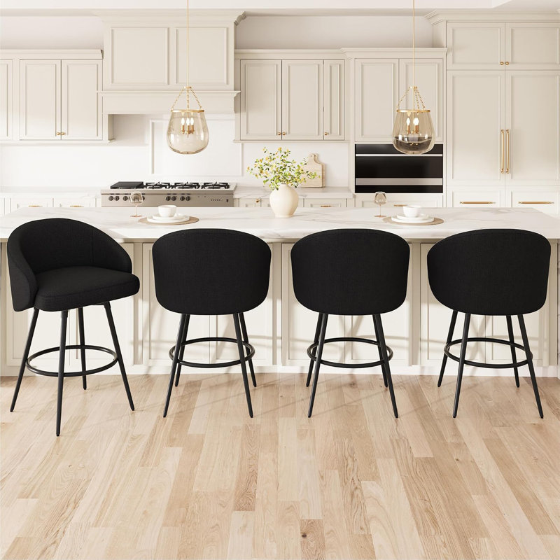 Ensemble de 4 tabourets de bar, tabourets de bar pivotants à 360 ° avec dossier, chaises de bar rembourrées en tricot de polyester avec structure en métal et repose-pieds pour îlot de cuisine et salle à manger