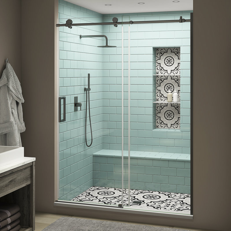 Coraline XL 48" W x 80" H Single Sliding Frameless Shower Door, Left Opening, Oil Rubbed Bronze