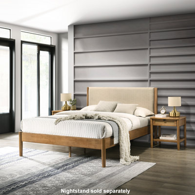 Walnut Platform Bed, Queen. Comfortable Headboard. Rubberwood Frame. No Box Spring Required In Bedroom Queen Size Bed - Slats For Better Support