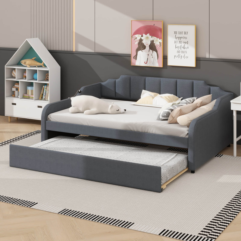 Upholstered Daybed with Trundle Bed