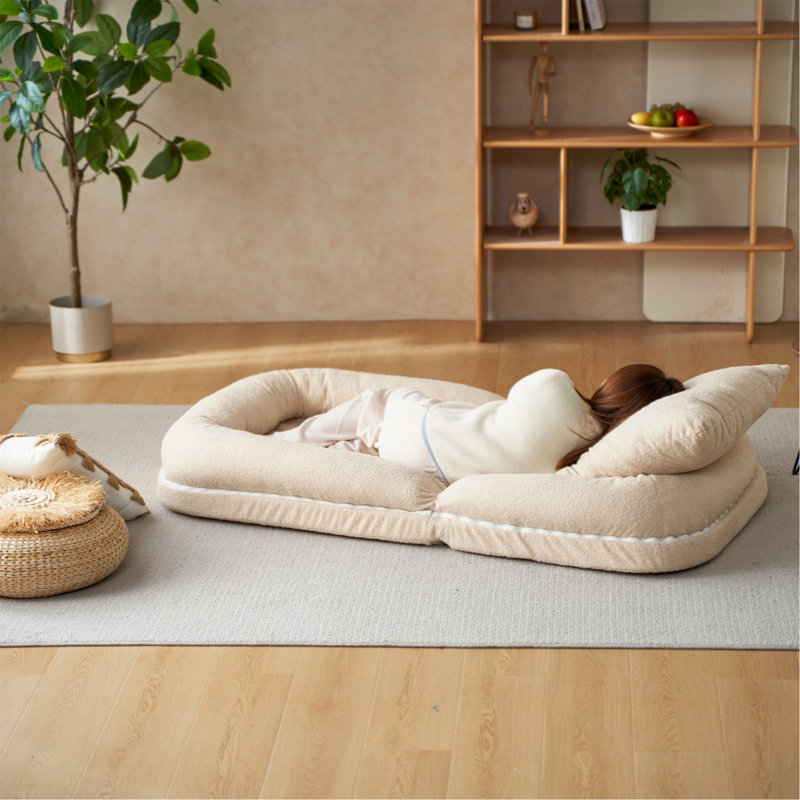 Versatile Triple Fold Down Sofa Bed For All Your Relaxing Needs, Beige Fabric