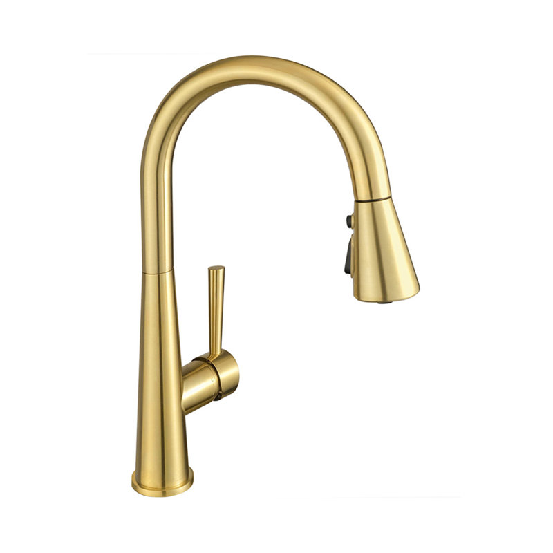 Single Handle 3 Functions Pull-down Sprayer Kitchen Faucet, Brushed Gold