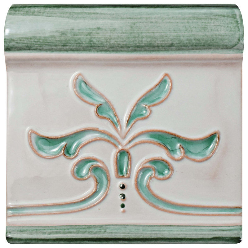 Novecento Friso Evoli 5" x 5" Ceramic Bullnose Tile Trim, Teal/White