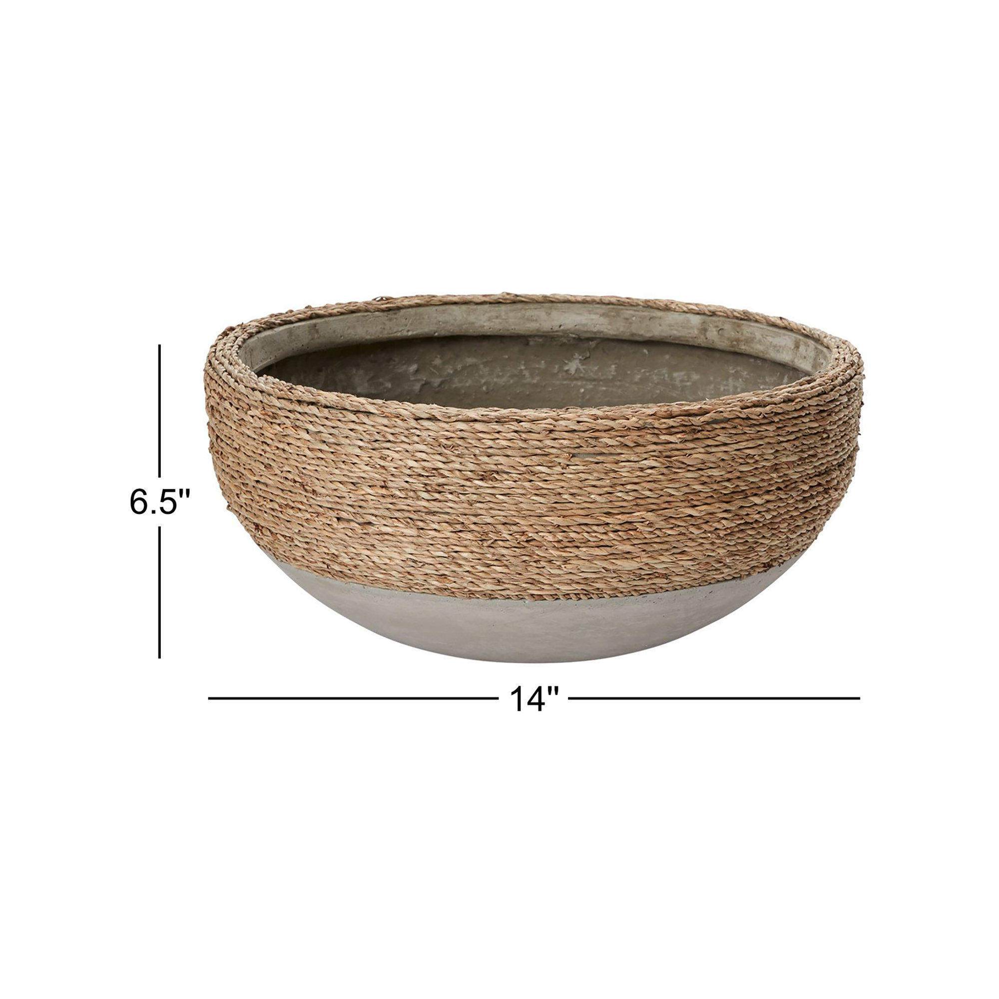 Jerom Handmade Concrete Decorative Bowl, 6.5" H x 14" W x 14" D