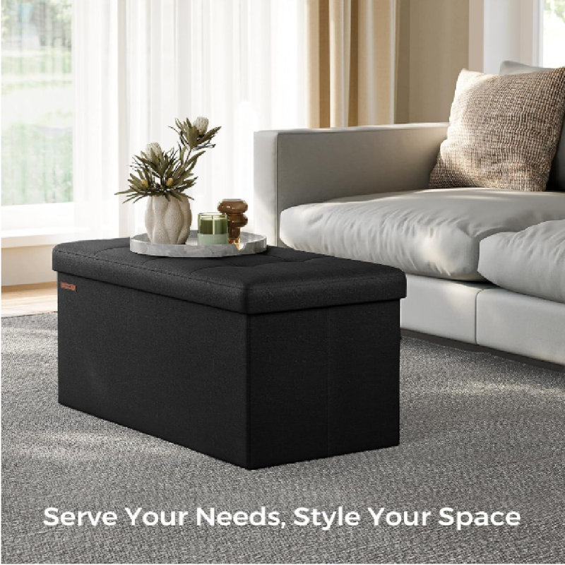 Russchelle 76cm Wide Rectangle Solid Colour Footstool Ottoman with Storage, Ink Black