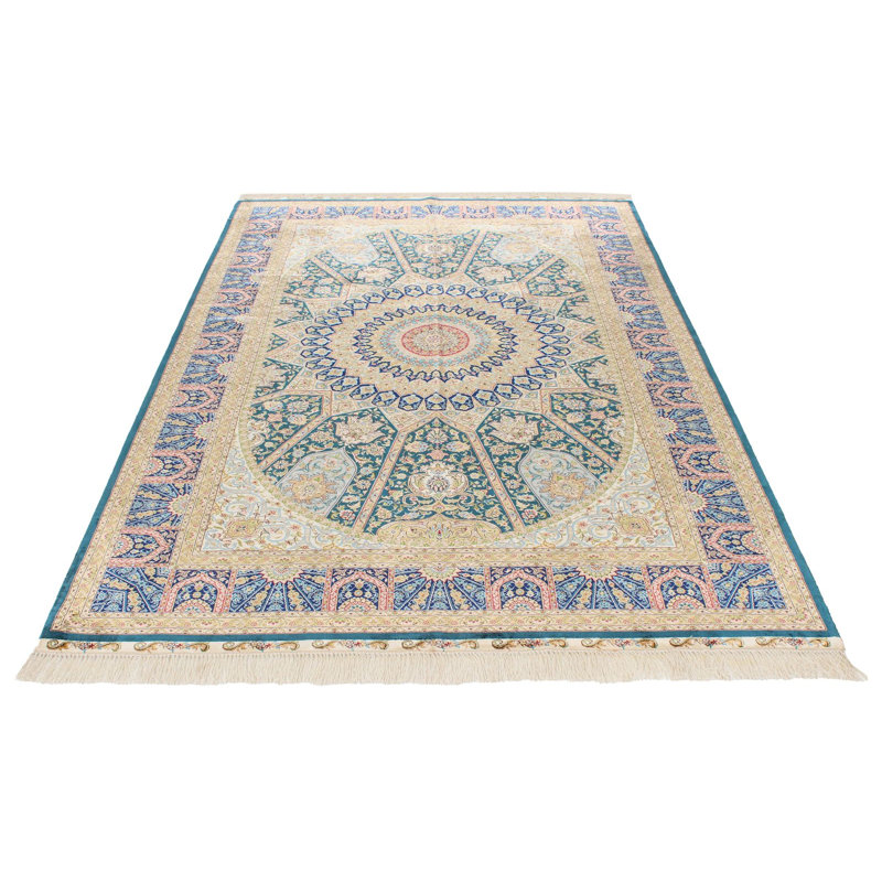 Tapis turc vert et bleu 5x8