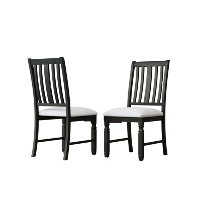 Ensemble de 2 chaises de salle à manger rembourrées avec structure en bois d'hévéa, siège en mousse haute densité, dossier à lattes, style campagne moderne pour la cuisine et la salle à manger
