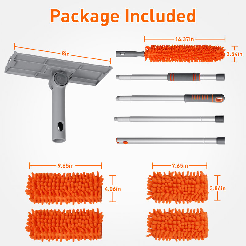 Duster de ventilateur de plafond avec pôle d'extension de 63 po, outil de nettoyage de pales de ventilateur de plafond, plumeaux pour le nettoyage de coussins de chenille réutilisables pour ventilateur haut de plafond pour store, plinthe, mur