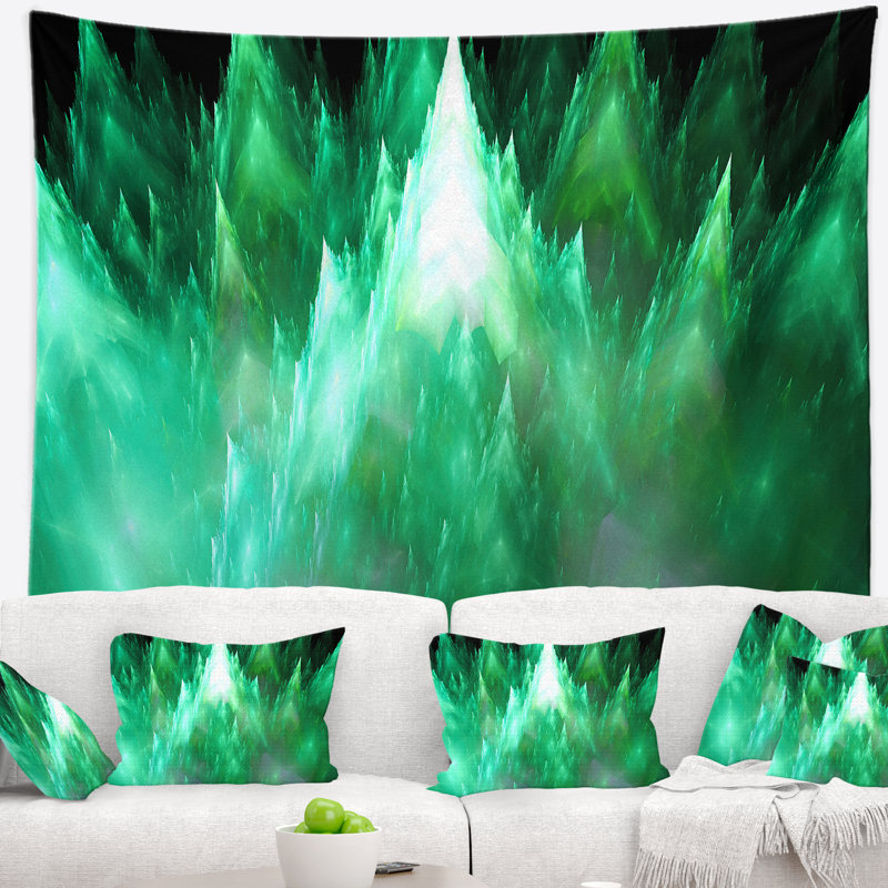 Tapisserie de cristal à motif artificiel vert abstrait, H 78 po x l 92 po