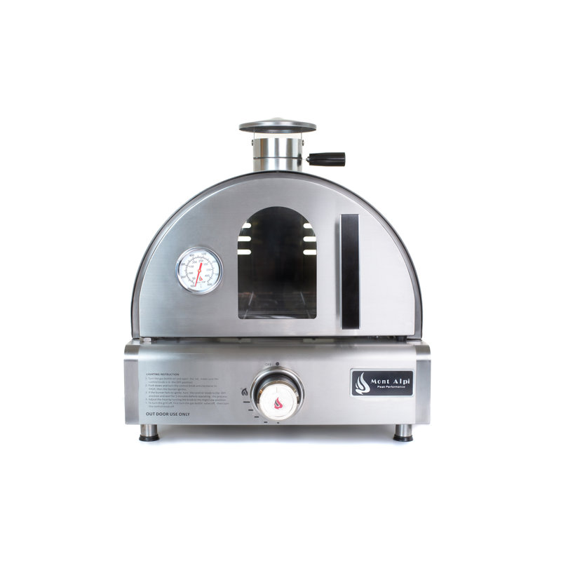 Mont Alpi Heavy Duty 17"W x 18"D x 19"H Stainless Steel Premium Outdoor Kitchen Countertop Table Top Portable Propane Gas Pizza Oven with Thermometer + Drip Tray + 12" Pizza Stone - Great for Camping, Backyard and Tailgating - Natural Gas Convertible