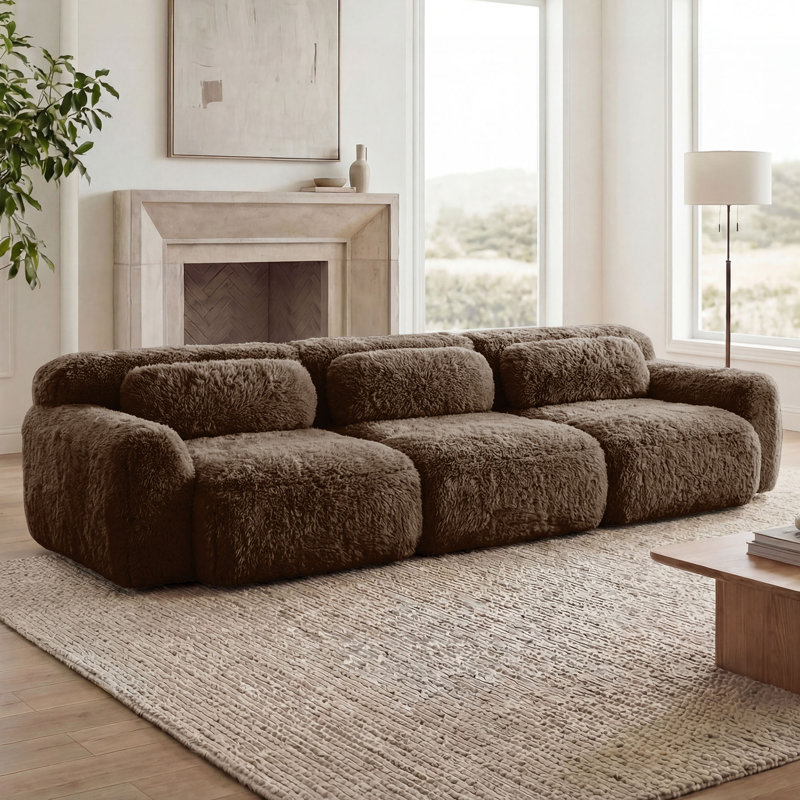 Canapé Boneless Fluffy Plush, H 28,7 po x l 114,7 po x P 40,9 po, 3, Chocolat