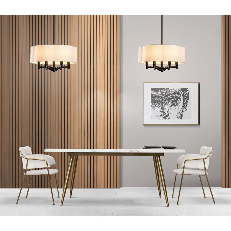Luminaire suspendu tambour 6 lumières Palon 17,5 pouces avec structure en métal blanc, Noir