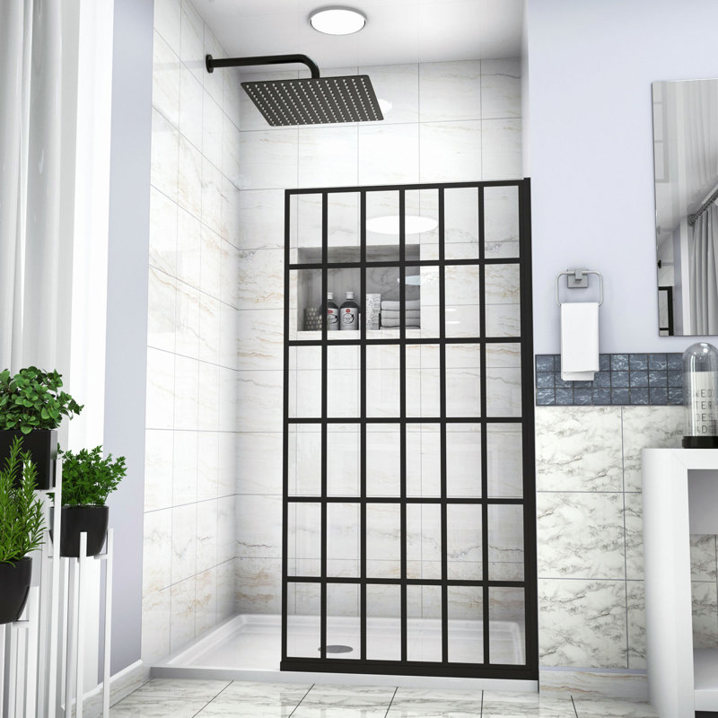 Porte de douche à panneau simple sans cadre l 38 po x H 72 po, porte de douche 5/16 po (8 mm), conception à entrée ouverte