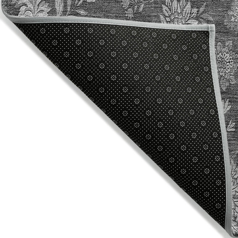 Tapis extérieur lavable floral gris anthracite et argent 8 pi x 10 pi