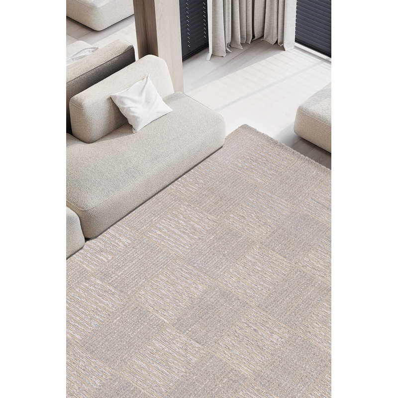 Tapis beige rectangulaire en jute / chenille tissé à la machine, Rectangle 5 pi 3 po x 7 pi 7 po