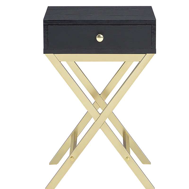 1 Black And Brass Accent Table - Enhancing Living Room Aesthetics Decor, Black