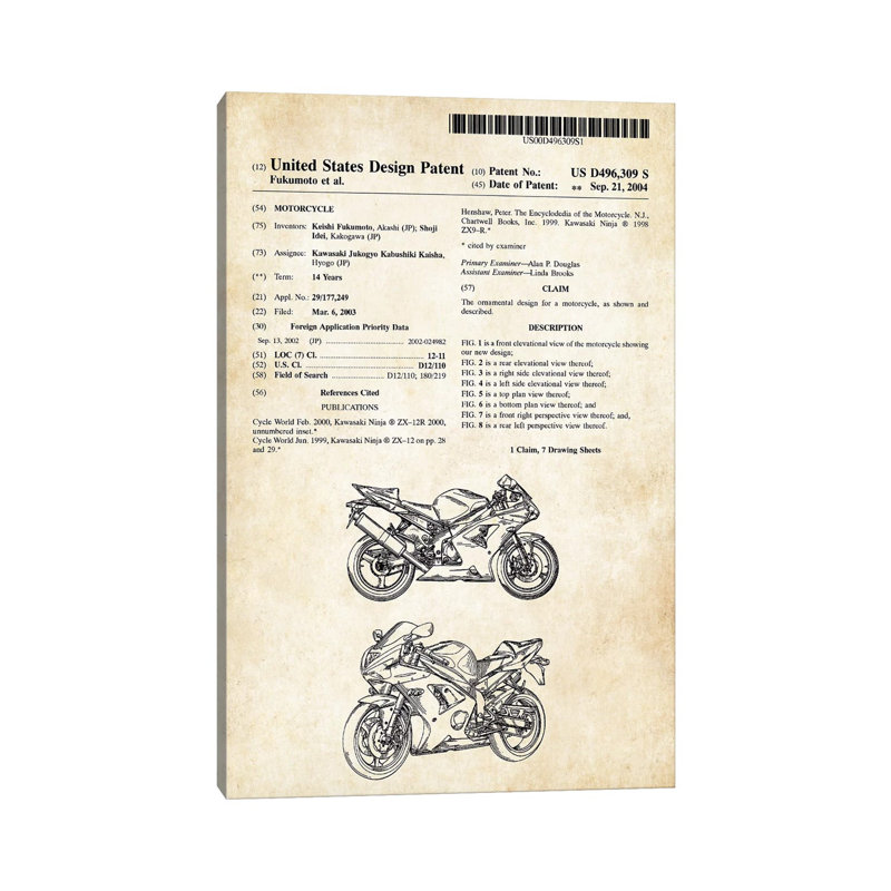 "Kawasaki Ninja Motorcy" par Verni77 - Art textuel sur toile tendue, H 12 po x l 8 po x P 0,75 po