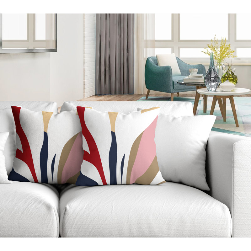 Outdoor Reversible Throw Pillow, 15W" x 15H", Red/Navy Blue/Beige