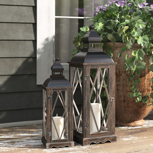 Stonebriar Rustic Wooden Hurricane Lantern 18-in - Brown, Indoor/Outdoor  Lantern for Centerpiece, Mantle, Tabletop