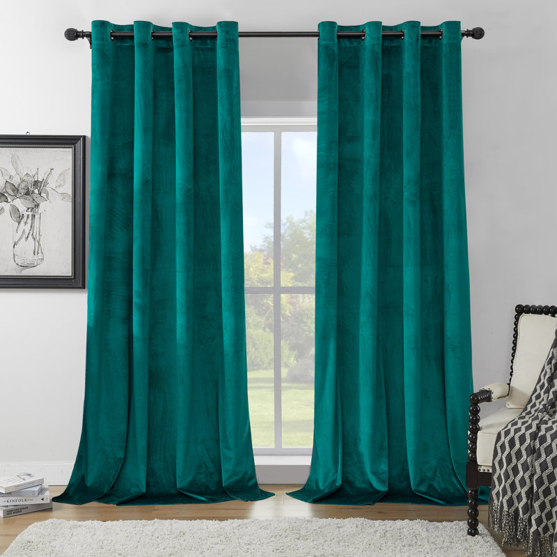 Deavion Velvet Solid Color Metal Grommets Room Darkening Curtain Panels, 52" W x 108" L, Teal