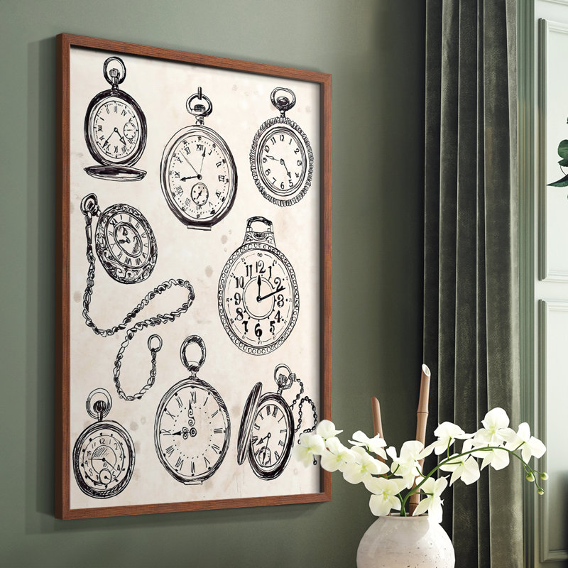 «Pocket Watch Sketches II», reproduction encadrée - bois massif, Brun, H 20 po x l 16 po