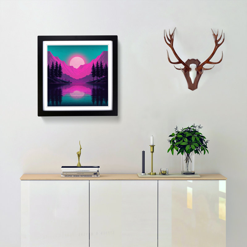 Lake Vaporwave No.1 - Framed Print, Black