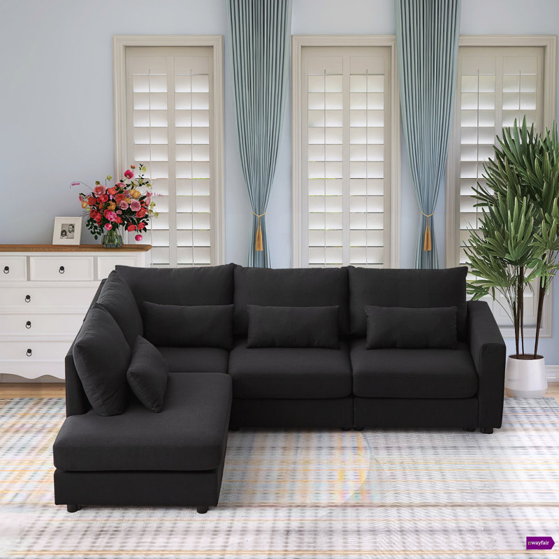 Canapé modulaire en tissu d'ameublement de 100,2 po Nyerere, Noir, noir, noir, noir