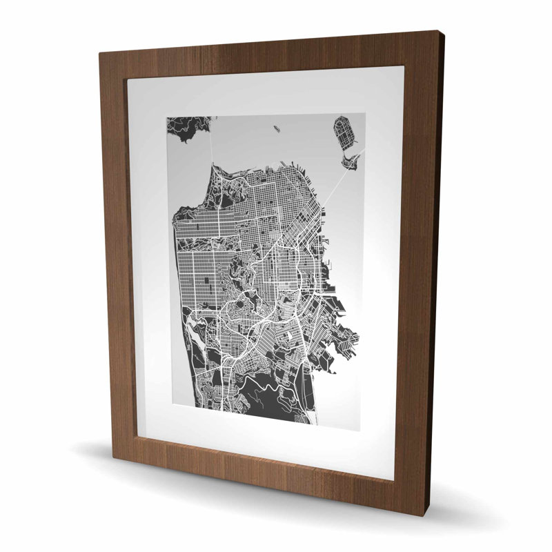 San Francisco City Plan - reproduction encadrée monochrome grise