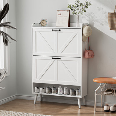 20 Pair Shoe Storage Cabinet With 2 Drawers and Adjustable Shelves