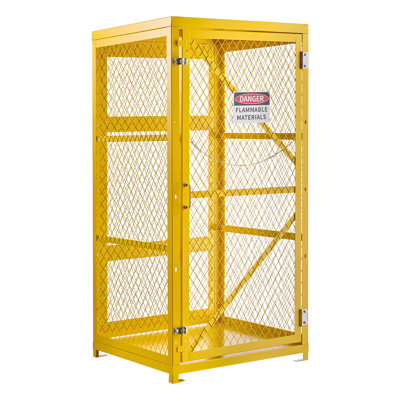 Armoire de rangement à cylindre vertical, L 31 po x l 30 po x H 65 po, capacité de 9 bouteilles, cage de rangement au propane avec chaîne, serrure et clés, acier au carbone thermolaqué jaune, pour propane, oxygène, azote