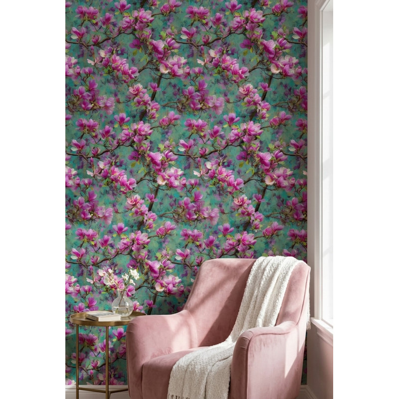 Papier peint floral Fleurs roses, abstrait mural