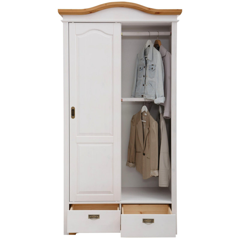 Donalsonville 2 Door Solid Wood Wardrobe, White/Cherry