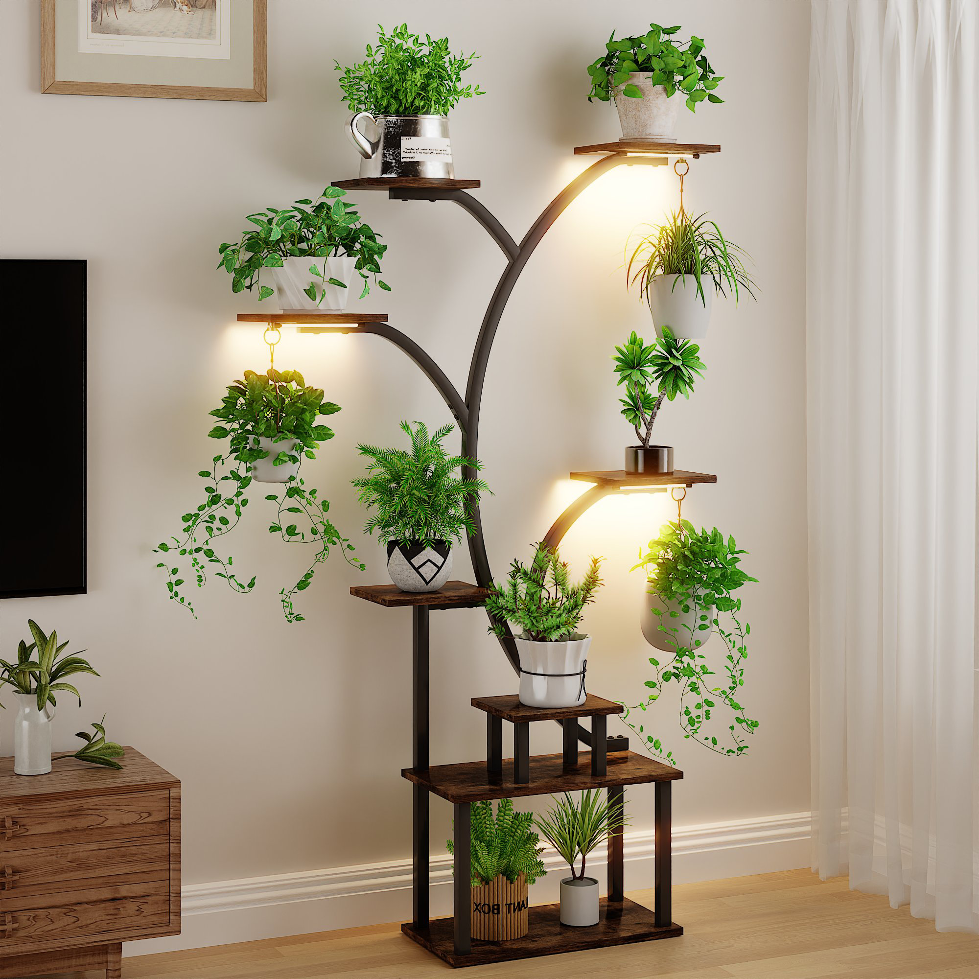Arlmont & Co. Plant Stand Indoor With 3 Colour Grow Lights, 8 Tiered ...